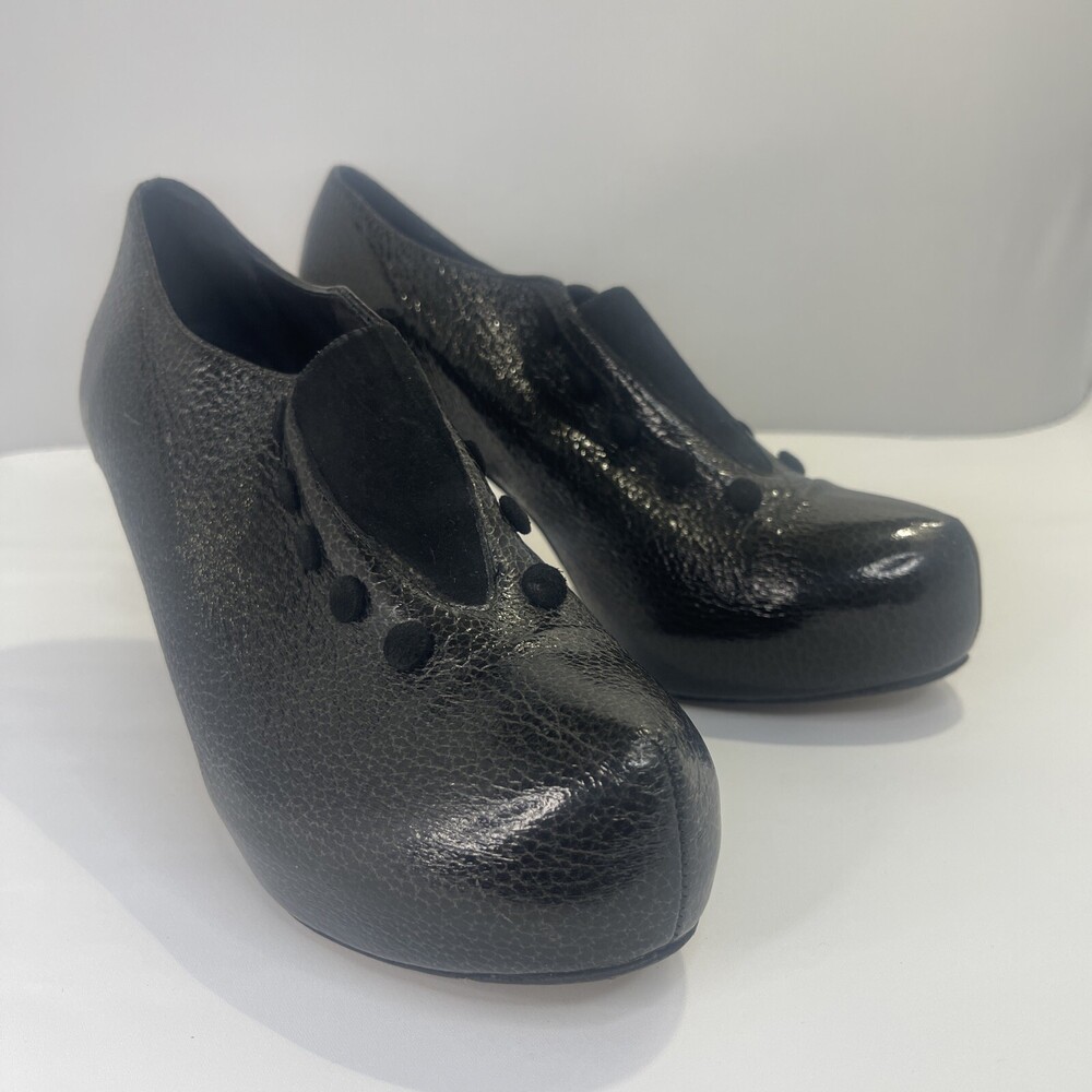 JEANNE JARVAISE WOMENS ITALIAN LEATHER BL ACK CRINKLE Patent PUMPS SHOES SIZE38